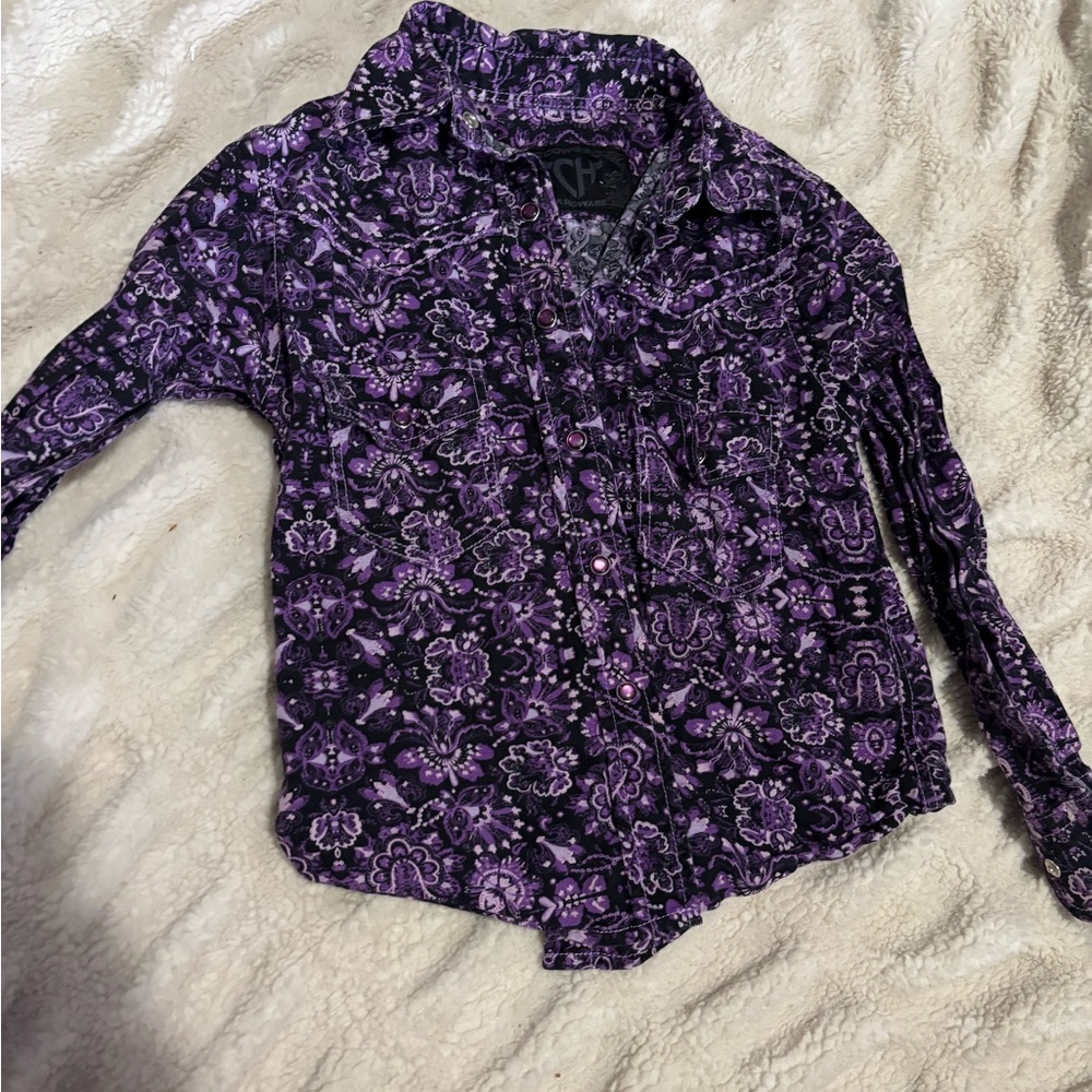 Purple Patterned Kids Button Down Shirt